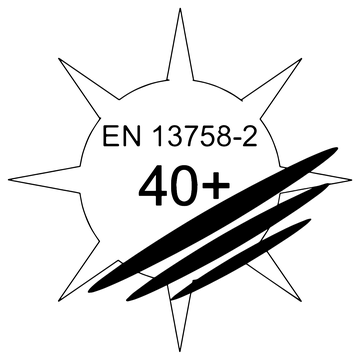 Piktogramm EN 13758-2 mit dem UV-Schutzfaktor 40+