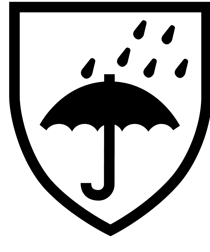 Piktogramm für Wetterschutzkleidung nach EN 343: ein Schild mit Regenschirm und Regentropfen