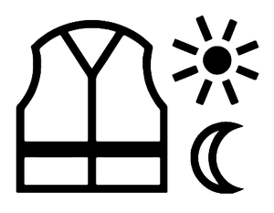 Piktogramm EN 17353 Typ AB: Weste mit Sonnen- und Mondsymbol
